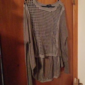 Suede and jersey hi-lo top